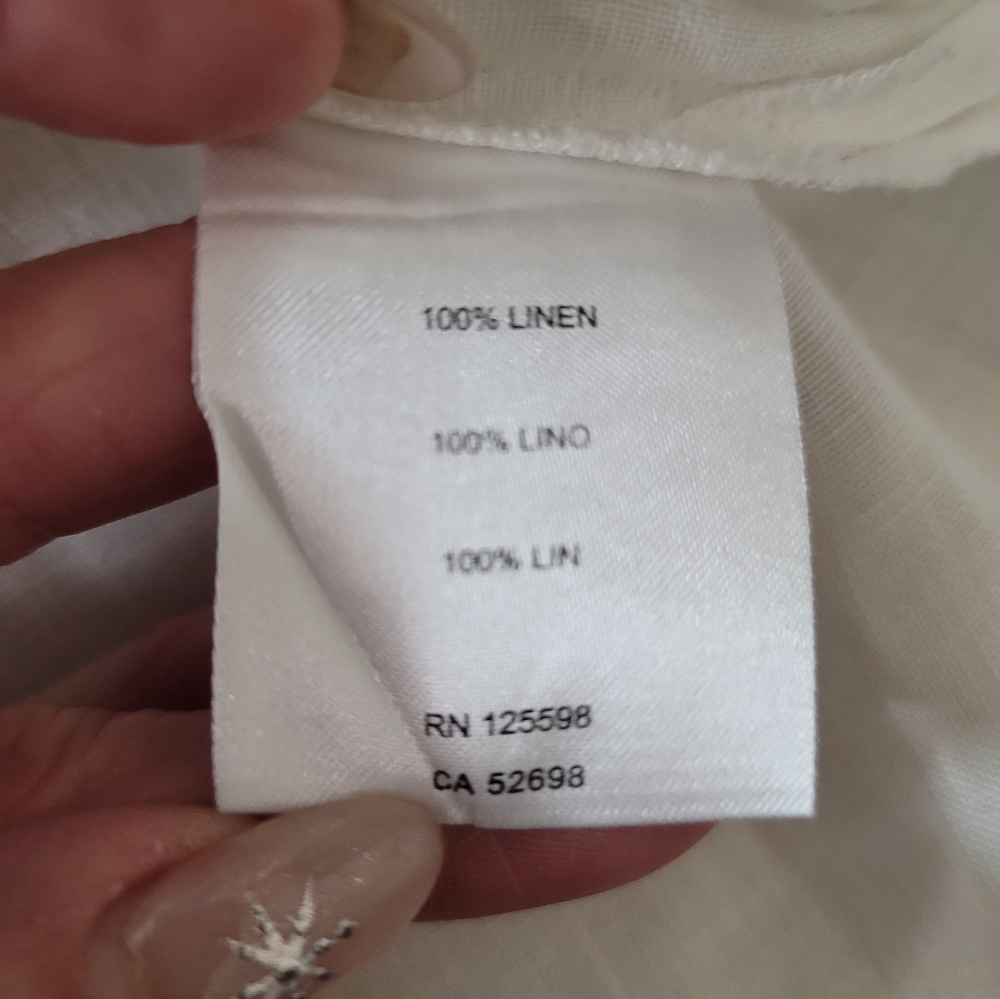 Ellen Tracy 100% White Linen Zip-Front Rolled-Sleeve Tunic Blouse size L - Picture 11 of 12